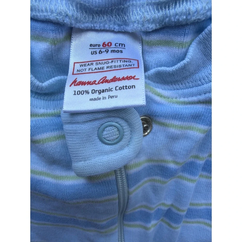 Hanna Andersson Baby 6-9 Months Blue Striped Organic Cotton Zip Sleeper PJs